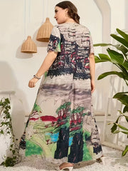  Landscape Print Maxi Dress