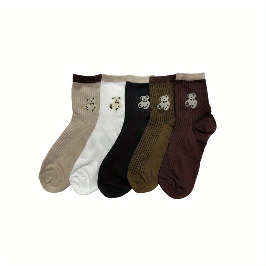 5 Pairs Bear Embroidery Ankle Socks for Summer Sports