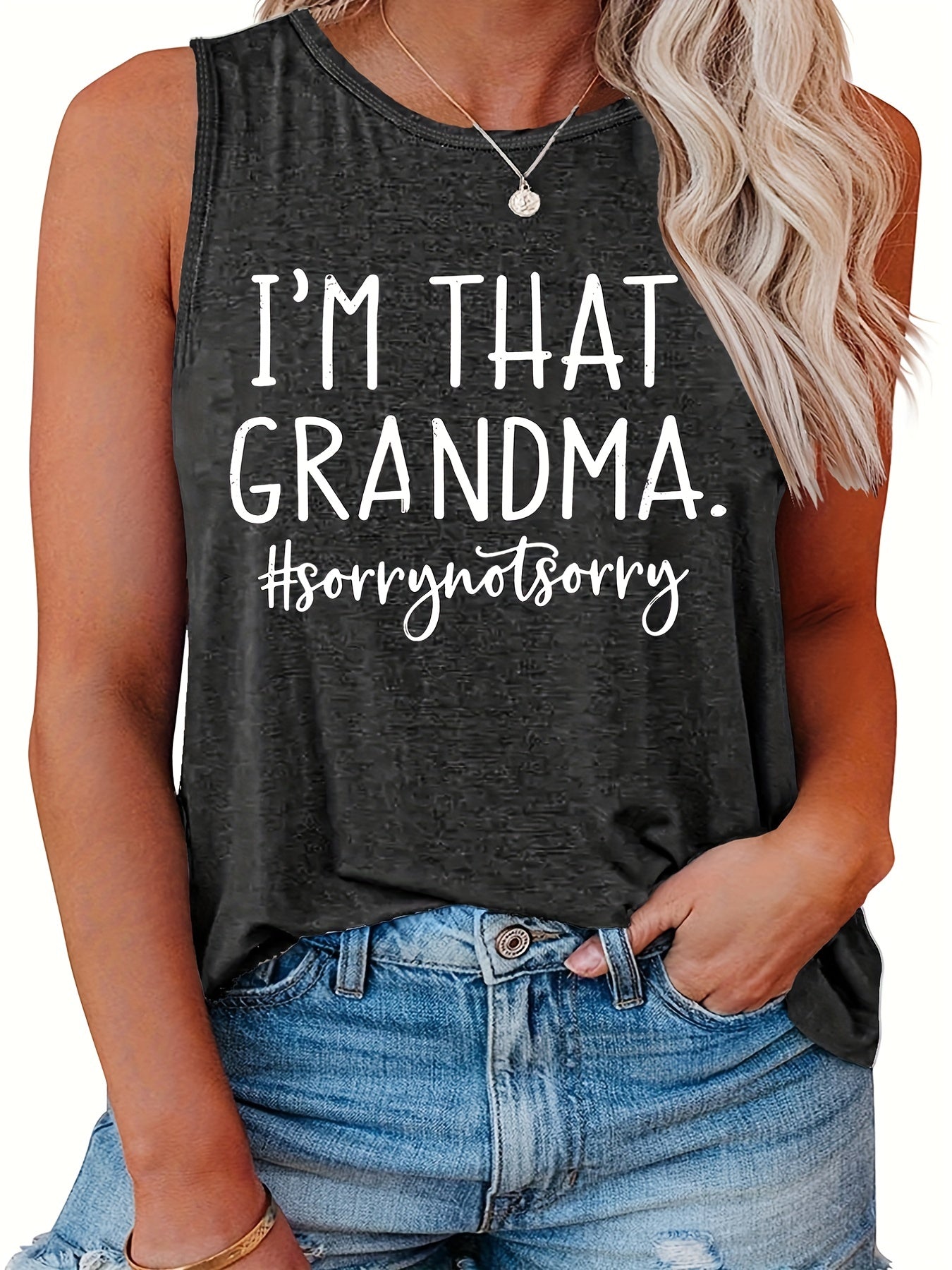  Casual Family Tank Top Women's Plus Slogan Print Round Neck