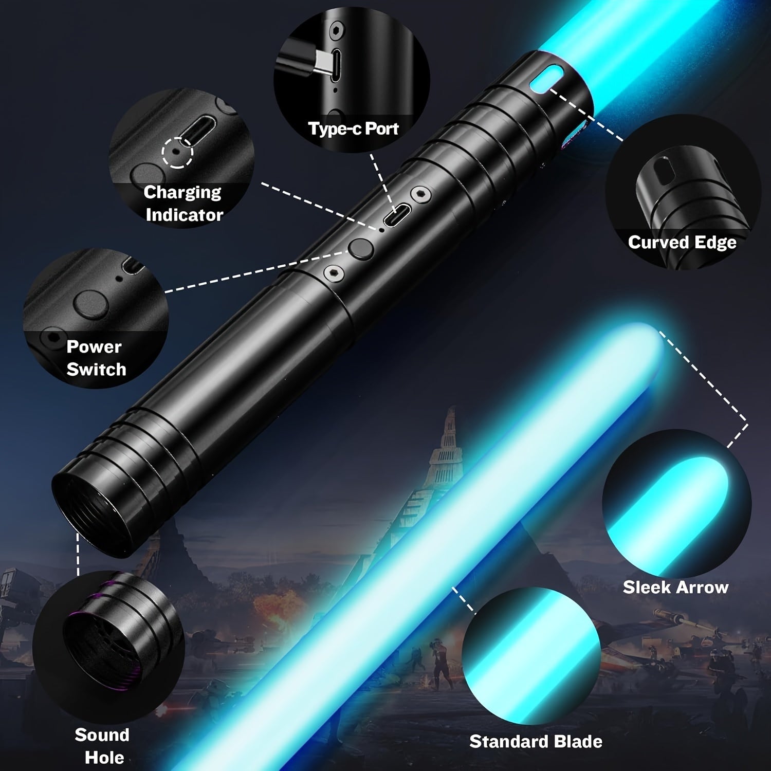 MAMXUAN Kids Combat Swords Toy RGB Metal Handle 15 Light Effects 3 Modes