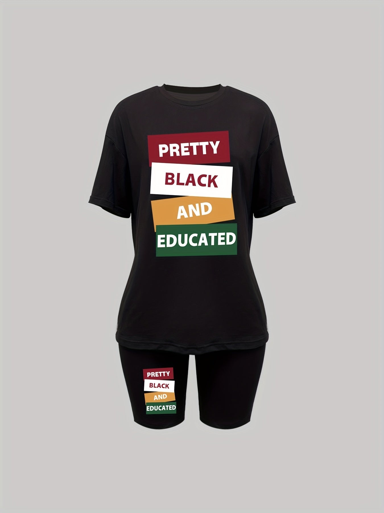 Letter Print 2pc Set Drop Shoulder T Shirt & Shorts