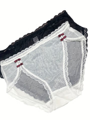 2 Pack Plus Size Mesh Underwear Set with Bow Detail