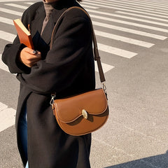 Vintage Saddle Bag Solid Buckle Flap Purse Faux Leather Crossbody