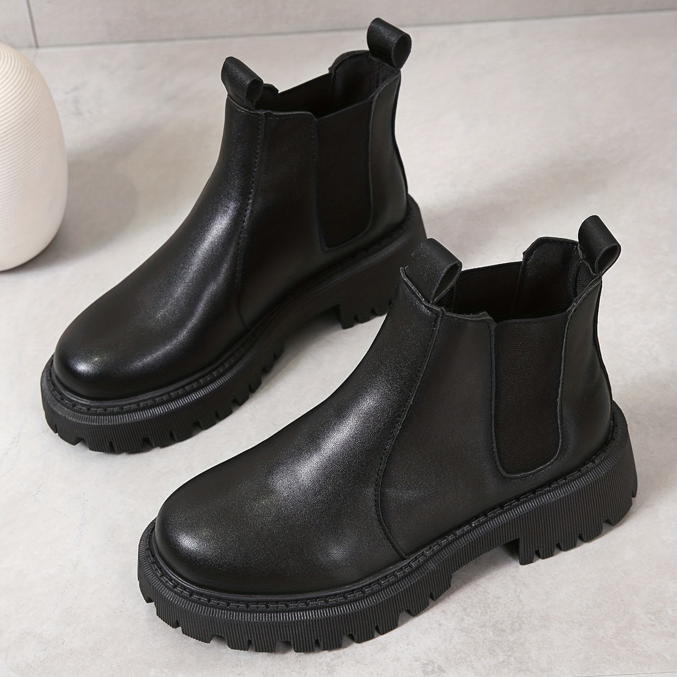 Stylish Chunky Heel Combat Boots with Stretch Fabric Sides
