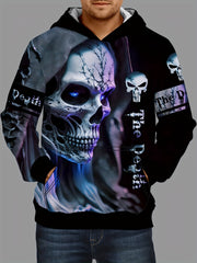 Skull 3D Print Hoodie for Men Graphic Kangaroo Pocket Pullover