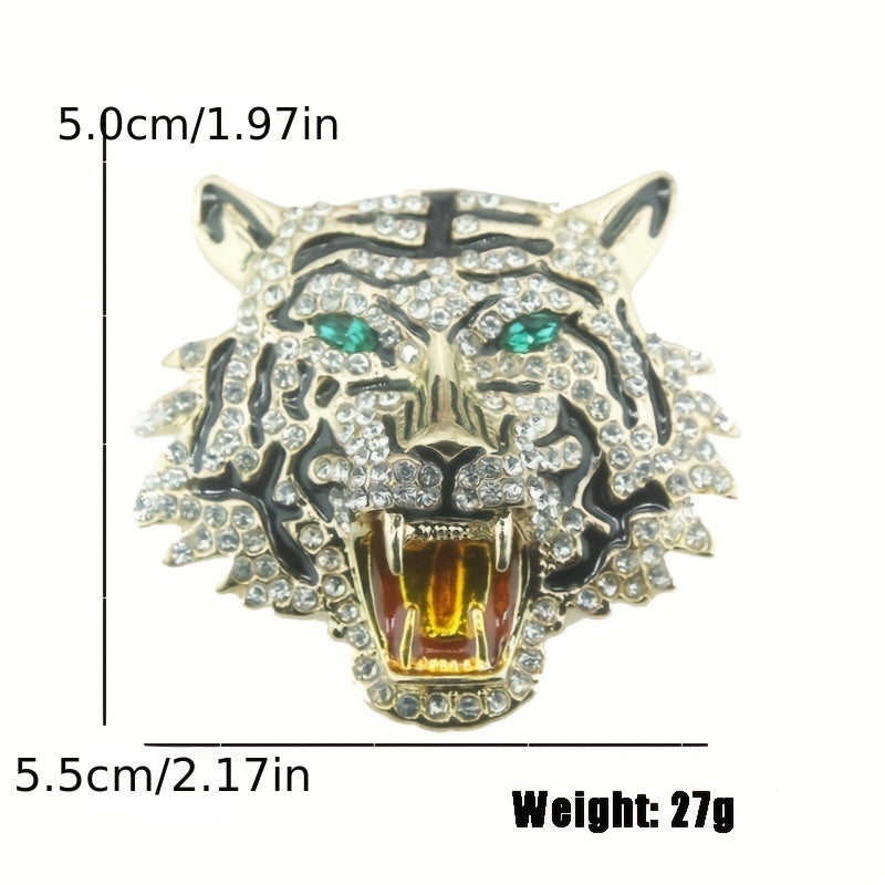 Men's Tiger Head Rhinestone Brooch