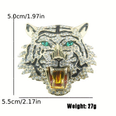 Men's Tiger Head Rhinestone Brooch