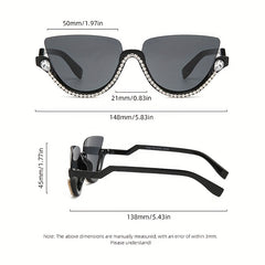 Y2K Cat Eye Semi Rimless Sunglasses with Rhinestones
