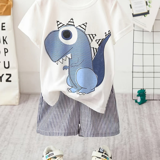 Boys Dinosaur Graphic T-shirt & Striped Shorts Set