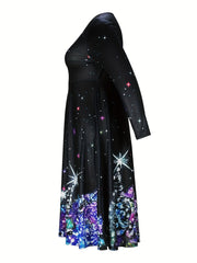  Glitter Tree Print Long Sleeve Maxi Dress