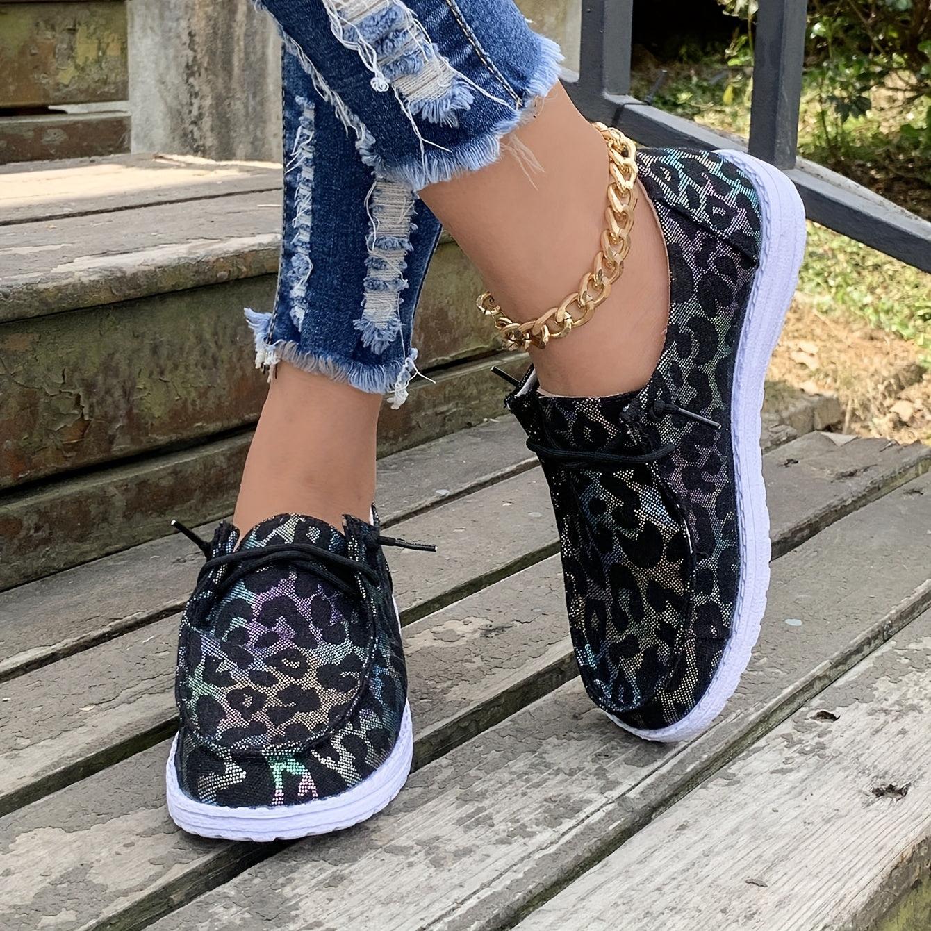 Leopard Print Slip-On Flat Sequins Canvas Shoes