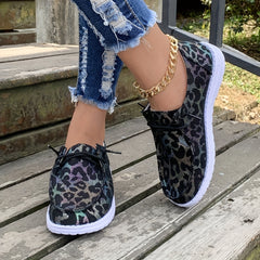 Leopard Print Slip-On Flat Sequins Canvas Shoes
