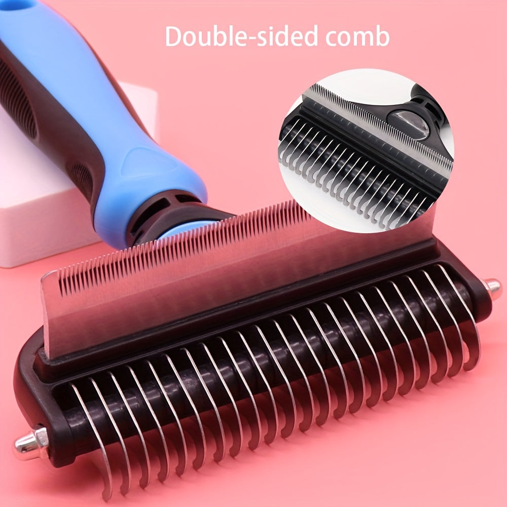 2-in-1 Pet Grooming Brush for Dogs & Cats Deshedding Tool Dematting Rake