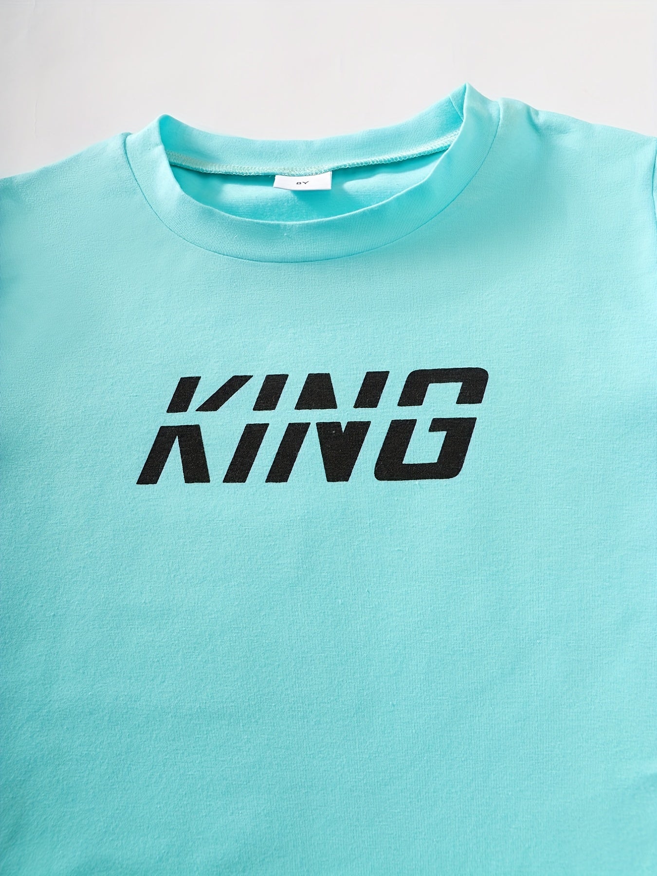 2pcs Boys Casual King Print Tee & Shorts Set Summer Outfits