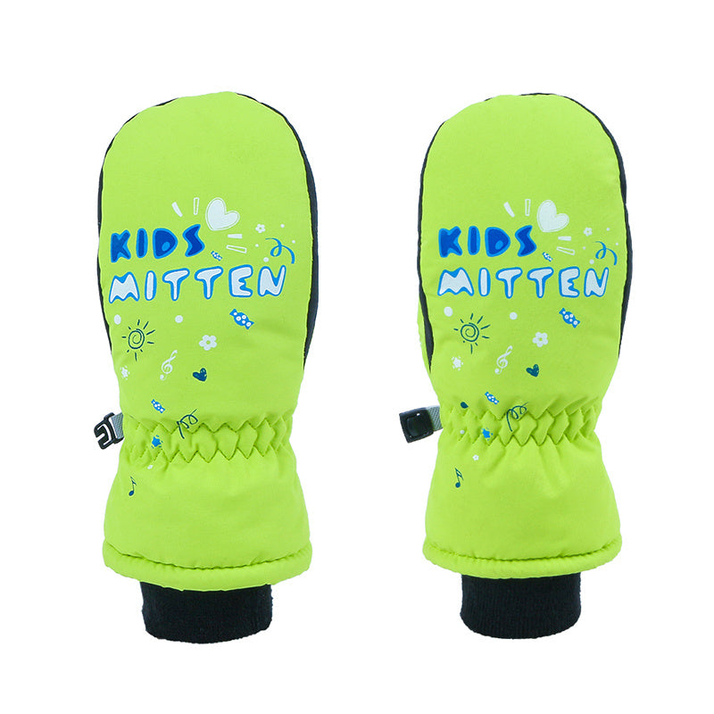 Kids Waterproof Letter Print Ski Gloves Winter Warm Outdoor Snow Riding
