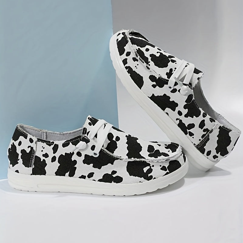 Women's Cow Pattern Canvas Shoes Lace Up Lightweight Sneakers
