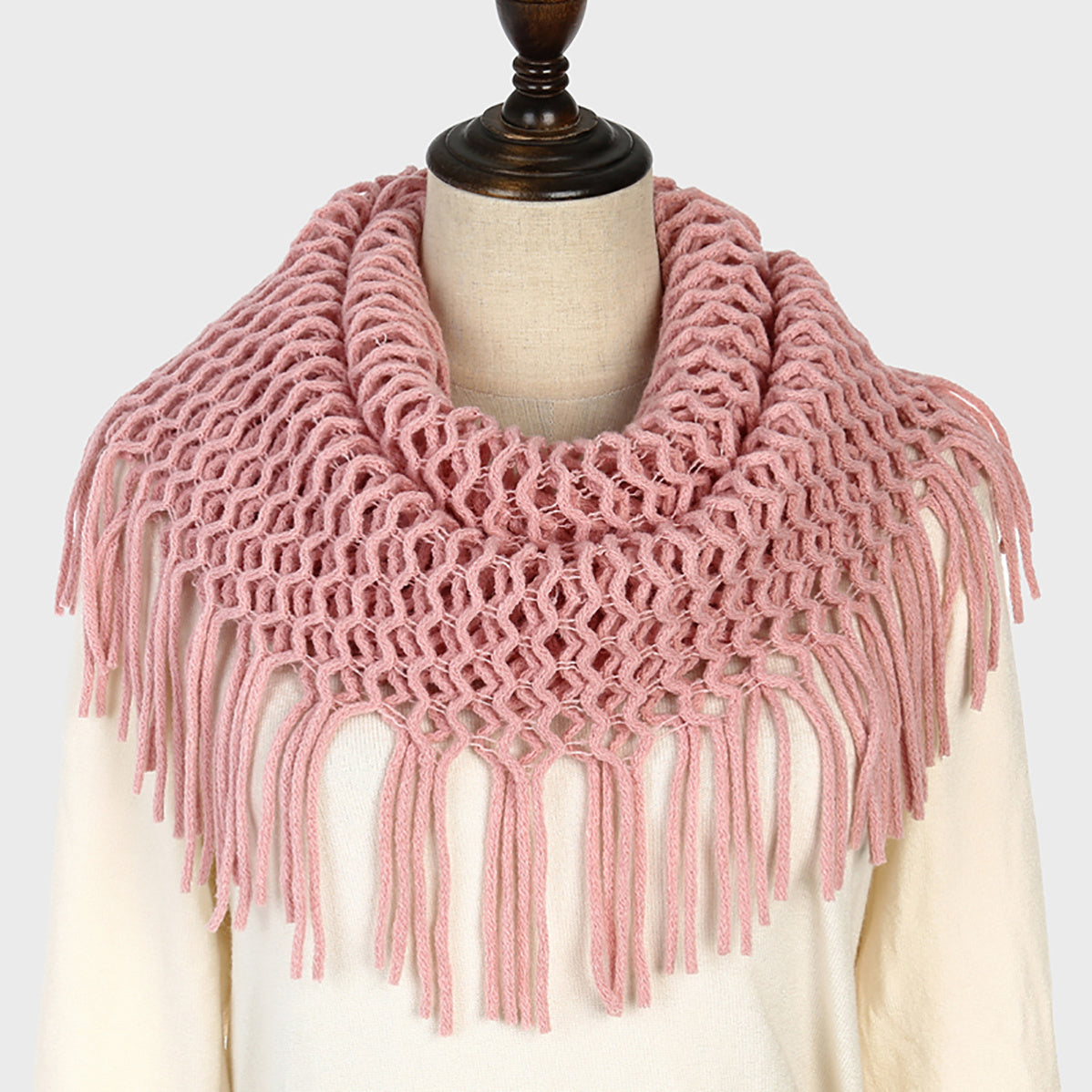 Thickened Scarf Warm Mens Wool Hollow Tassel Circle Scarf Snow Weather