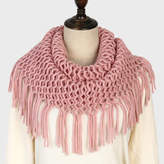 Thickened Scarf Warm Mens Wool Hollow Tassel Circle Scarf Snow Weather