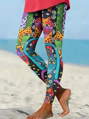  Abstract Cat Print High Rise Skinny Legging