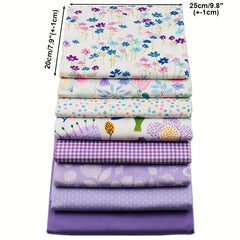 8Pcs Purple Series Floral Cotton Fabric Bundle For DIY Sewing Patchwork