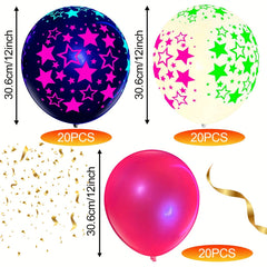 60pcs UV Neon Balloons Glow Balloons 12'' UV Polka Dot Blacklight Balloons