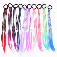 Colorful Braided Ponytail Wig with Hair Bands for Princess