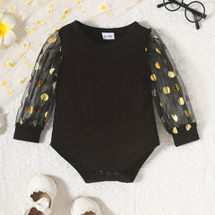 Baby Girls Mesh Dotted Long Sleeve Romper Creeper