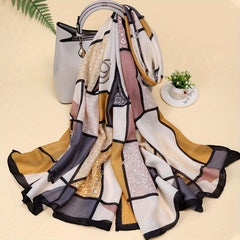 Stylish Block Scarf Casual Shawl Classic Windproof Warm Head Wrap