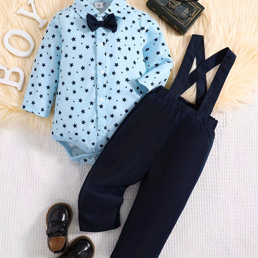 Cute Baby Boys Star Print Romper Trousers Set