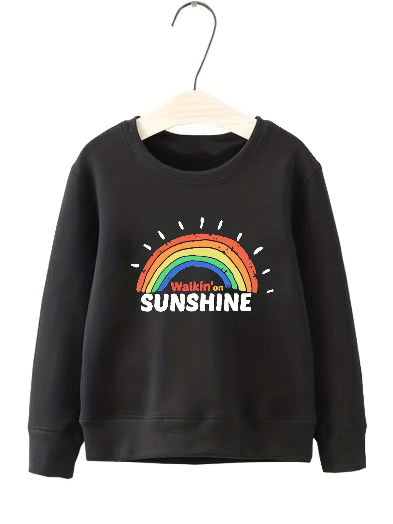 Girls Rainbow & Sunshine Pattern Sweatshirt Long Sleeve Top Pullover
