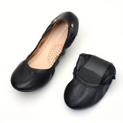 Women's Soft Sole Ballet Flats Solid Faux Leather Slip On Shoes Comfortable