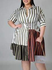  Colorblock Shirt Midi Dress