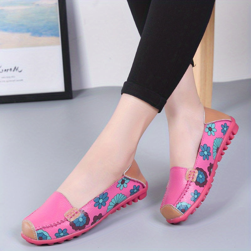 Women's Floral Colorblock Flat Loafers Lightweight Slip On Shoes