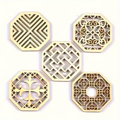 25pcs Mixed Hollow Wooden Cutouts DIY Craft Octagonal & Hexagonal Shapes