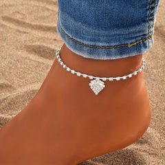Rhinestone Chain Love Anklet Beach Silver Anklet