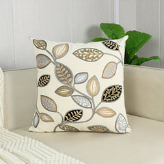 Colorful Leaves and Flowers Embroidered Pillow Cover