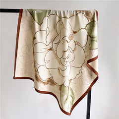 Floral Print Square Scarf Silk Shawl Twill Satin Bandana Spring Summer