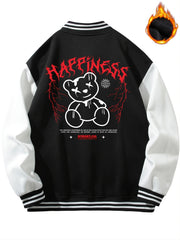 Letter Print Embroidery Varsity Jacket Men's Casual Block Button Up Jacket