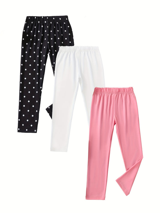 Girls 3 Pack Cotton Stretch Legging Pants Set