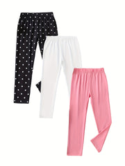 Girls 3 Pack Cotton Stretch Legging Pants Set