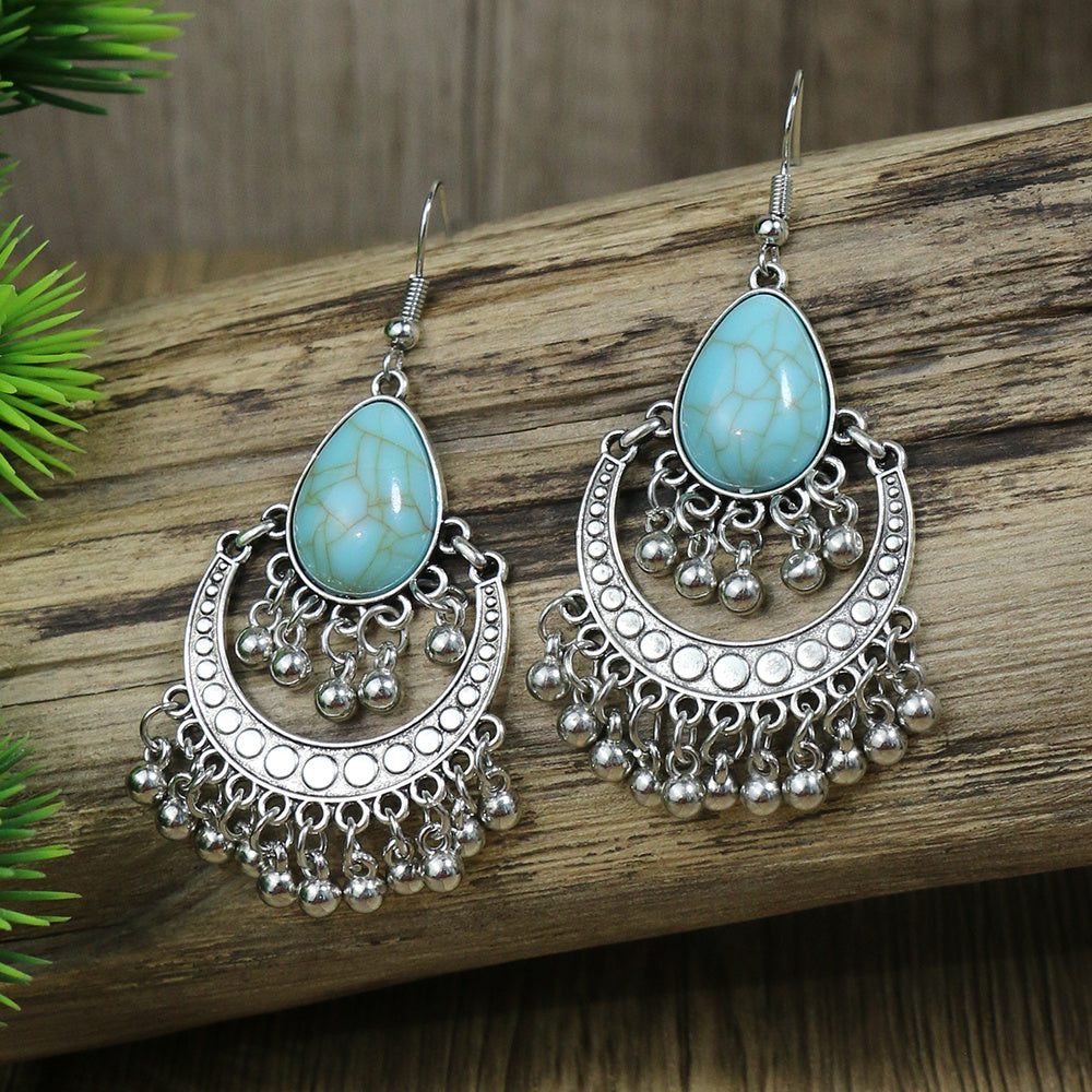 Vintage Silver Turquoise Women's Dangle Earrings Boho Style