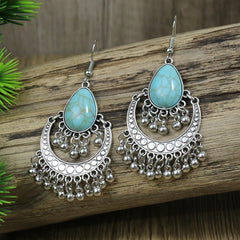 Vintage Silver Turquoise Women's Dangle Earrings Boho Style