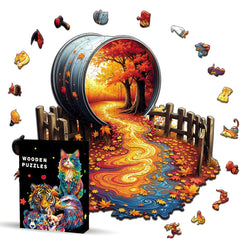 Autumn Maple Leaf Path Scenery Wooden Puzzle Art of Nautilus Box