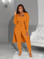 Ribbed 3pcs Set Crop Tank Top High Waist Pants Long Cardigan Outfits