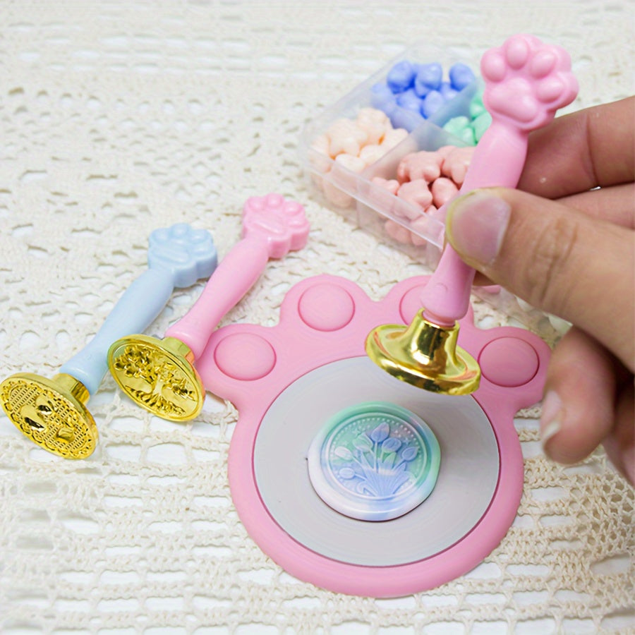 2pcs Cat Paw Shape Fire Paint Seal Handle in Pink