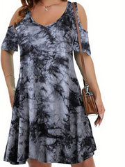  Floral Print Cold Shoulder Dress