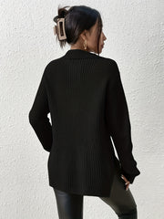 Long Sleeve Oversized Sweater Side Slit for Winter & Fall Women