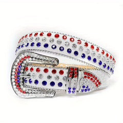 Men's Women's Flag Rhinestone Belt Western Cowboy Crystal Studded Strap