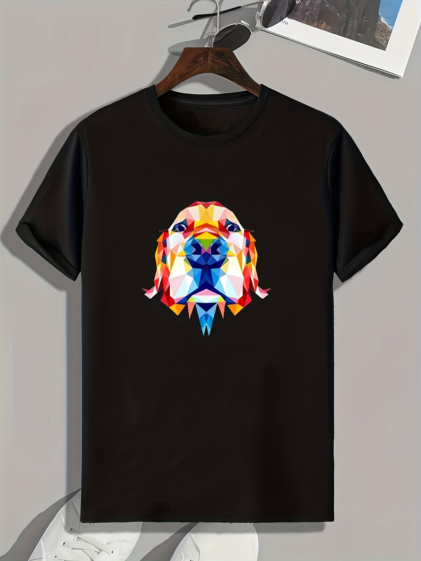 Geometric Dog Print Men's Graphic Tee for Summer