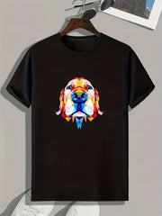 Geometric Dog Print Men's Graphic Tee for Summer